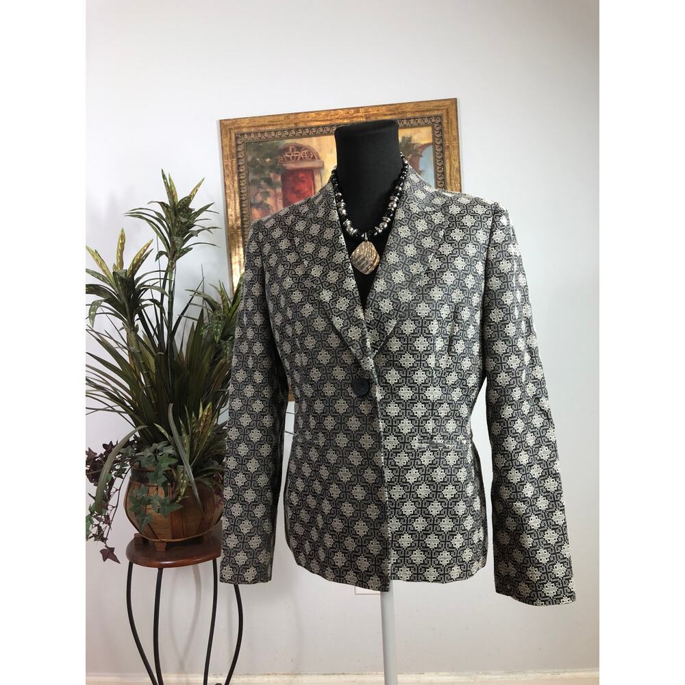 Jones New York Blazer Womens Petite 10P Black White Textured Career Lined Jacket